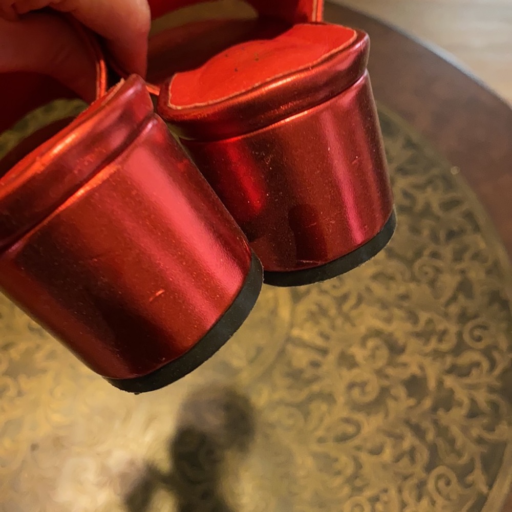 Metallic Red Open Toed Mules, Raye Size 7 - image 5